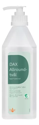 DAX allroundtvål oparfymerad 600 ml mild flytande handtvål utan parfym med skonsam men effektiv rengöring, lämplig för frekvent handtvätt i vård, livsmedelshantering och offentliga miljöer