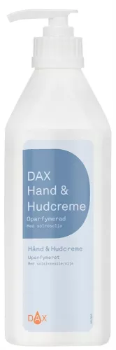 DAX hand- och hudkräm oparfymerad 600 ml – handkräm i praktisk pumpflaska för återfuktning av torr hud med återfettande och parfymfri formula, för vård och arbetsmiljö