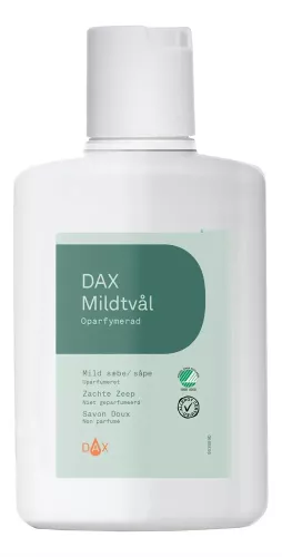 DAX mildtvål oparfymerad 150 ml skonsam flytande handtvål i praktiskt reseformat utan parfym, utvecklad för känslig hud med effektiv rengöring vid daglig handtvätt i arbete, skola och på språng