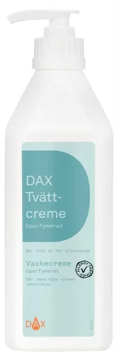 DAX tvättkräm oparfymerad 600 ml – tvättkräm i praktisk pumpflaska för skonsam rengöring av känslig hud med återfettande och parfymfri formula, anpassad för vård, omsorg och daglig hygien