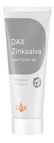 DAX zinksalva 125 ml – salva i praktisk tub för skydd av irriterad hud med lugnande och barriärstärkande formula, idealisk vid blöjeksem och hudrodnad, för vård, omsorg och daglig hudvård
