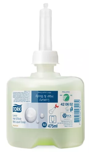 Tork Premium S2 dispenser för duschtvål – kompatibel med Hair & Body refill  Dispenser från Tork S2-systemet – stilren lösning för duschtvål och schampo i offentliga duschutrymmen