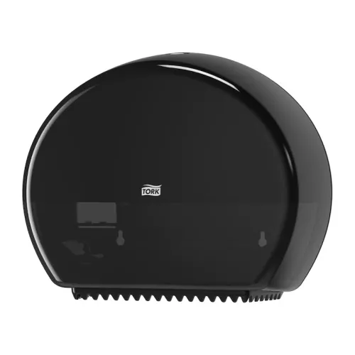 Tork Mini Jumbo T2 toalettpappersdispenser – svart, kompakt dispenser med hög kapacitet för offentliga toaletter