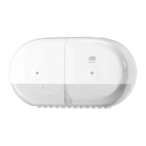 Tork SmartOne Mini toalettpappersdispenser T9 vit – kompakt och hygienisk toalettpappersdispenser med arkvis utmatning som minskar förbrukning och onödig kontakt i offentliga toaletter och hygienutrymmen med hög besöksfrekvens