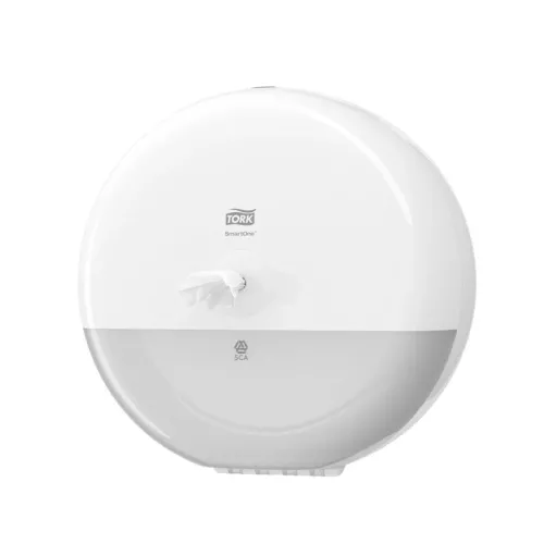 Dispenser Toalettpapper Tork SmartOne T8 vit – hållbar och effektiv dispenser för SmartOne toalettpapper, idealisk för högtrafikerade offentliga miljöer