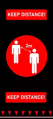 Distansmatta Håll Avstånd 90x200 cm – röd/svart matta med tydlig budskap för social distansering  Håll-avstånd matta 90 x 200 cm – slitstark och halksäker distansmatta i röd och svart design