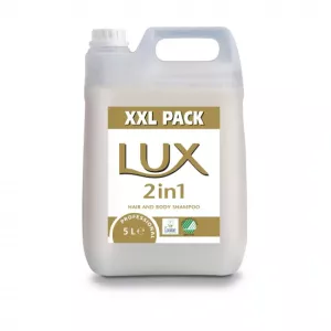 Lux Pro Formula 2-in-1 duschcreme 5L – kombinerad hår- och kroppstvål för professionell användning  5 liters Lux duschtvål 2-in-1 – Pro Formula duschgel för hotell, gym och vårdmiljöer