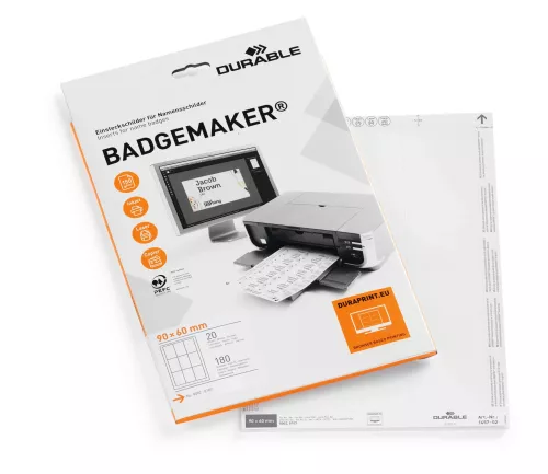 Etiketter Badgemaker 90x60 mm – praktiska etiketter för enkel utskrift av namnskyltar och badges i liggande format