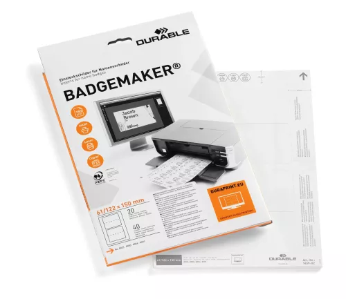 Etiketter Badgemaker 61x150 mm A4 – stora etikettark för enkel utskrift av namnskyltar och badges