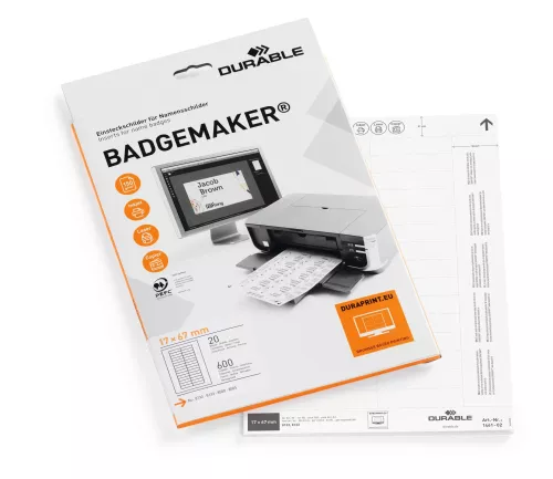 Etiketter Badgemaker 17x67 mm – små etiketter för enkel utskrift av namnskyltar och märkning