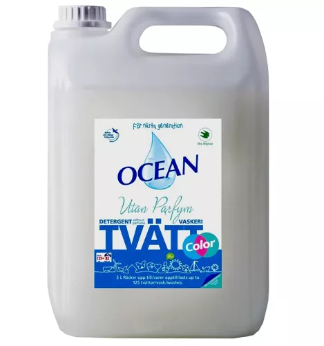Flytande tvättmedel Ocean Kulör oparfymerad 5L – skonsamt och effektivt för färgade textilier utan tillsatta dofter