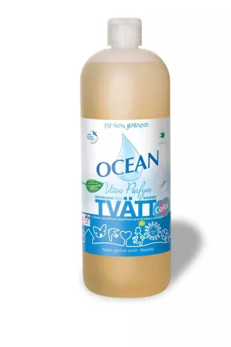 Ocean Flytande tvättmedel oparfymerat 1 L – tvättmedel för effektiv rengöring av vit- och kulörtvätt med skonsam, parfymfri formula, utvecklat för allergiker och känslig hud, anpassat för daglig tvätt i hushåll och tvätteri