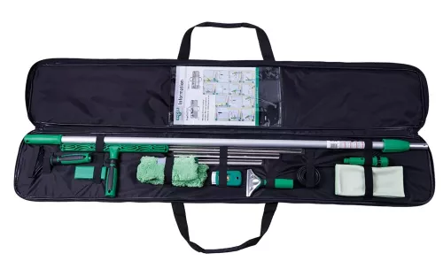 Fönsterputsset Unger ErgoTec – komplett ergonomiskt set med skrapa, tvättpäls och hållare för professionell fönsterrengöring