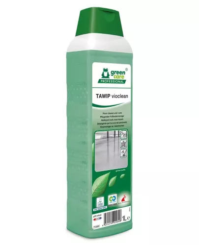 Green Care Tawip Vioclean 1 liter – vårdande golvrengöringsmedel med naturlig kokosfettvål som rengör och skyddar vattentåliga golv mot lakningseffekter samtidigt som det lämnar en antistatisk skyddsfilm och minskar halkrisk