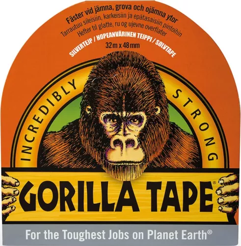 Gorilla silvertejp 32 m x 48 mm – extra stark och väderbeständig tejp för tuffa reparationer inom bygg, industri och hushåll
