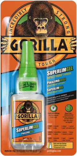 Gorilla Superlim Gel 15 g – starkt och droppfritt snabblim för precisionslagningar på trä, plast, metall, keramik och gummi