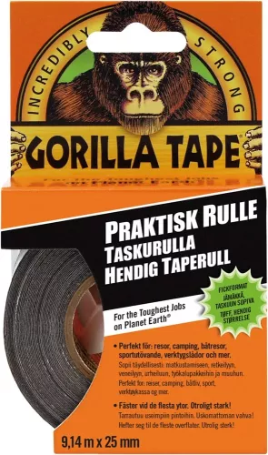 Gorilla Tape fickformat 9,14 m x 25 mm – extra stark och väderresistent tejp för snabba reparationer på språng