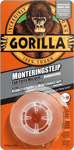 GorillaHD monteringstejp 1,52 m x 25,4 mm – superstark dubbelhäftande tejp för permanent montering inomhus och utomhus
