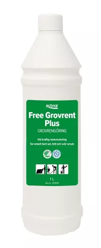 Activa Free grovrent 1 liter – kraftfullt grovrengöringsmedel för effektiv borttagning av fett, smuts och ingrodda beläggningar på hårda ytor, utvecklat för professionell lokalvård i storkök, hygienutrymmen och offentliga miljöer där intensiv rengöring