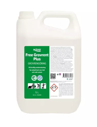 Grovrent Activa Free Plus 5L – parfymfritt och kraftfullt allrengöringsmedel för effektiv rengöring i kök, industri och andra krävande miljöer