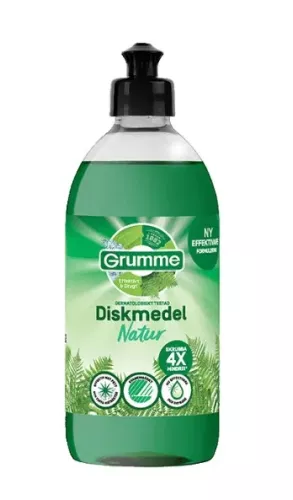 Grumme diskmedel Natur 500 ml – diskmedel från svenskt varumärke för effektiv handdisk med växtbaserad formula som löser upp fett och matrester men är skonsam mot huden, anpassat för daglig disk i kök och hushåll