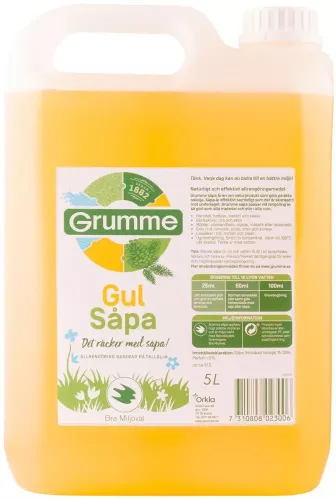 Grumme gul såpa 5 liter koncentrerad rengöringssåpa med naturligt fettbaserad formula, effektiv för rengöring av golv, träytor och kök, lämnar en fräsch doft och passar både hem och professionella miljöer