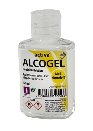 Handdesinfektion Activa Alcogel 50 ml – praktisk och snabbverkande handdesinfektionsgel med alkohol för effektiv hygien på språng