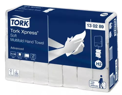 Handdukspapper Tork Advanced H2 Xpress, 2-lagers 24x21 cm, 21 st per förpackning – mjukt och effektivt torkpapper för dispenser