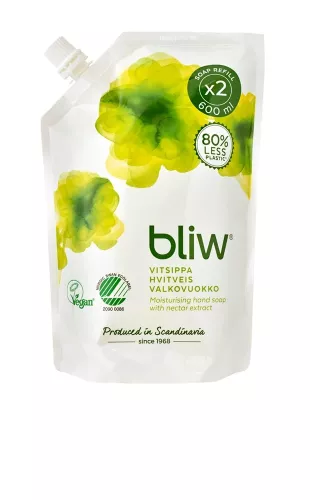 Handtvål Bliw Refill Vitsippa 600 ml – mild och väldoftande tvål med doft av vitsippa, i praktisk refillförpackning