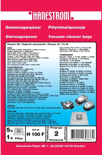 Haneström E-lux/Volta Ultra Silencer dammsugarpåsar 5-pack – original engångs dammsugarpåsar i slitstarkt material med hög filtreringsförmåga för effektiv dammupptagning , anpassade för Electrolux, Volta och Ultra Silencer