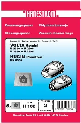 Haneström Volta Gemini dammsugarpåsar 5-pack – original engångs dammsugarpåsar i slitstarkt material för effektiv dammupptagning med hög filtreringsförmåga och säker passform, anpassade för Volta Gemini dammsugare i hushåll och daglig städning