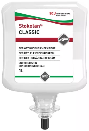 Stokolan Classic hudkräm 1L – återfuktande och vårdande kräm för torr och känslig hud i professionella miljöer