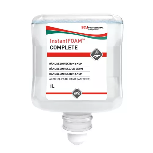 Deb InstantFOAM Complete 1L – skumbaserad handdesinfektion med bred antimikrobiell effekt  1 liters flaska InstantFOAM Complete – alkoholdesinfektion i skumform för snabbverkande handhygien