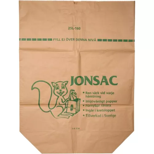 Jonsac papperssäck 160L 2-lagers 50-pack – slitstarka papperssäckar för avfall och källsortering, hållbar lösning för fastighet, industri och offentlig miljö