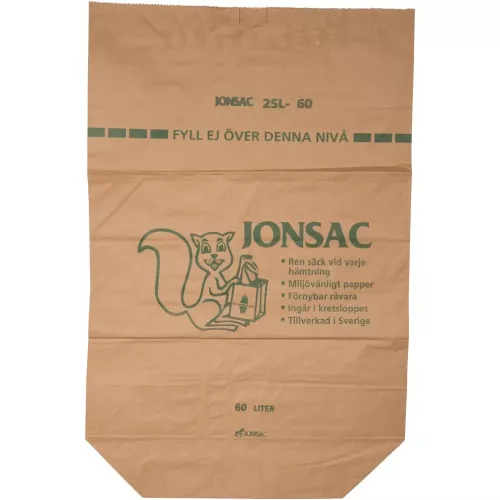 Jonsac papperssäck 60L 2-lagers 25-pack – slitstarka papperssäckar för avfall och källsortering, hållbar lösning för fastighet, industri och offentlig miljö