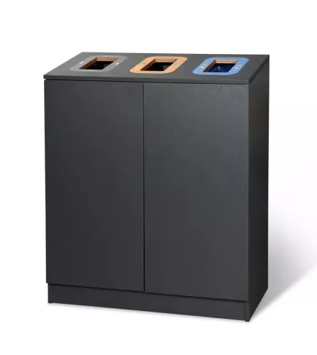 Källsortering multi 3 i grå design – kompakt återvinningsstation med tre fack för effektiv avfallssortering, idealisk för kontor, skolor och offentliga miljöer
