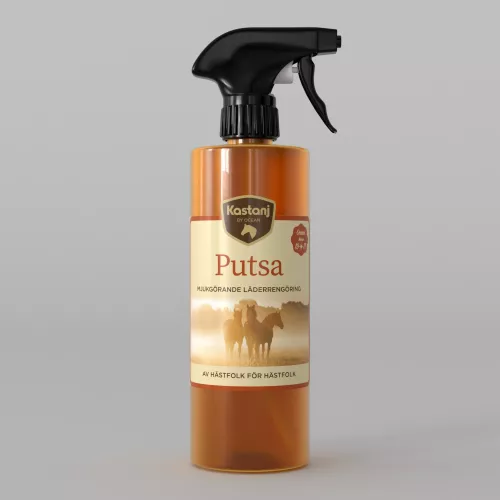 Kastanj Putsa 450 ml – rengöringsmedel för effektiv rengöring av läder med smutslösande effekt, återfuktar materialet och ger naturlig glans, anpassad för sadel och träns i stallmiljö