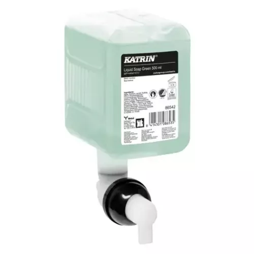 Katrin flytande tvål Green 500 ml – effektiv handrengöring, miljömärkt och hudvänlig formula med skonsam rengöring, för daglig handtvätt i kontor, skolor och offentliga miljöer