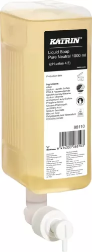 Katrin flytande tvål Pure Neutral 1 liter – skonsam handrengöring, parfymfri och hudvänlig formula för känslig hud, för frekvent handtvätt i vård, kontor och offentliga miljöer