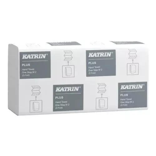 Katrin Plus One Stop M2 pappershanddukar 2-lagers 3024 st – hygienisk handtorkning, mjuk och högabsorberande kvalitet med kontrollerad arkmatning, för toaletter i kontor och offentliga miljöer