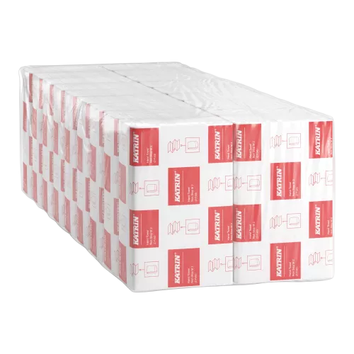 Katrin Z-fold pappershanddukar Non Stop Medium 175 ark 2-lagers i naturfärgad kvalitet med hög absorptionsförmåga, vikta för jämn dispensermatning och hygienisk handtorkning i toaletter, kontor och offentliga miljöer