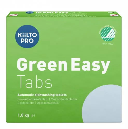 Kiilto Pro Green Easy Tabs 100-pack – miljömärkta disktabletter för maskindisk med effektiv rengöring, fettlösning och glans i professionella och offentliga kök