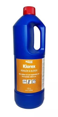 Klorex 1,5 L Activa – effektiv klorbaserad rengöring och desinfektion för sanitära utrymmen