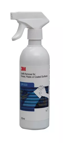 3M GR1500 klotterborttagare 500 ml – professionellt klotterborttagningsmedel för säker och effektiv rengöring av plast, målade och lackerade ytor utan att skada underlaget, utvecklad med biologiskt nedbrytbar formula, svag lukt och låg brandfarlighet