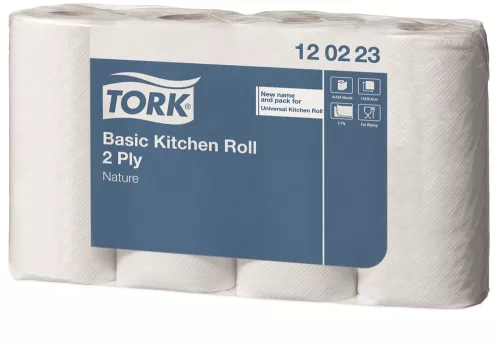 Tork Basic Universal köksrulle, naturfärgad, 2-lagers – praktisk torkrulle för enklare avtorkning, levereras i 32-pack