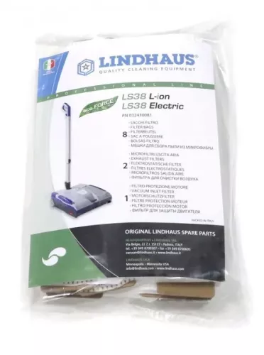 Lindhaus LS38 dammsugarpåsar 8-pack med 3 filter – original engångs dammsugarpåsar med komplett filterset för förbättrad filtrering och renare luft, i slitstarkt material för effektiv dammupptagning, anpassade för Lindhaus dammsugare