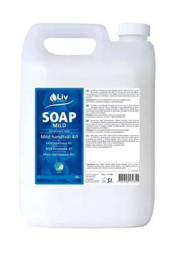 Liv mild handtvål 4-i-1 oparfymerad 5 liter skonsam och mångsidig flytande tvål för händer, kropp, hår och rakning, dermatologiskt testad och utan parfym, idealisk för daglig användning i vård, skola och professionella miljöer