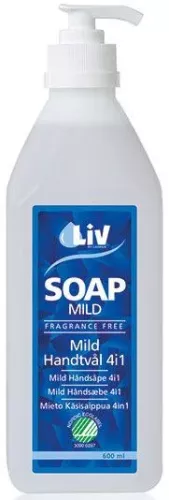 Liv mild handtvål 4-i-1 oparfymerad 600 ml – skonsam tvål för hud, hår, kropp och intimvård