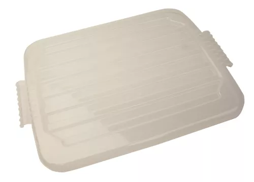 Transparent lock från Nordiska Plast, anpassat för plastback Palett-serien, tillverkat i tålig plast för säker stapling och förvaring