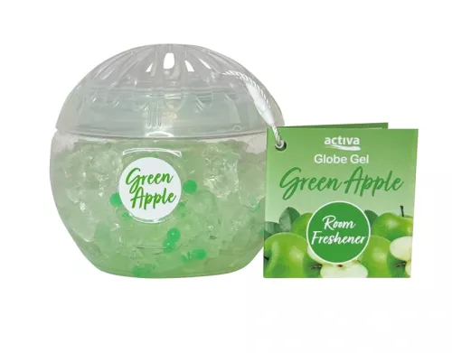 Activa Globe Gel Green Apple – luktförbättrare i gelform med frisk äppeldoft för toalett och städrum  Luktneutraliserande gel Activa Globe – Green Apple doftinsats för kontinuerlig fräschör